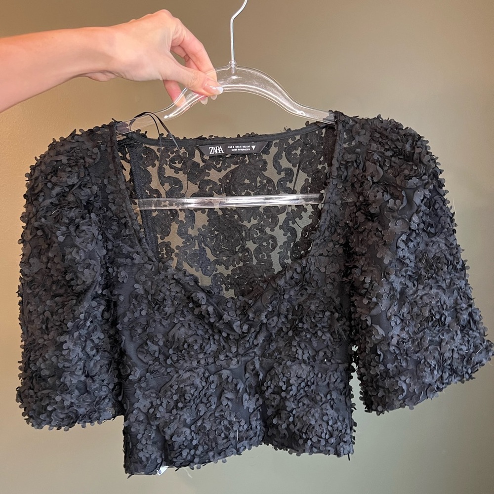 Zara black crop floral top size s